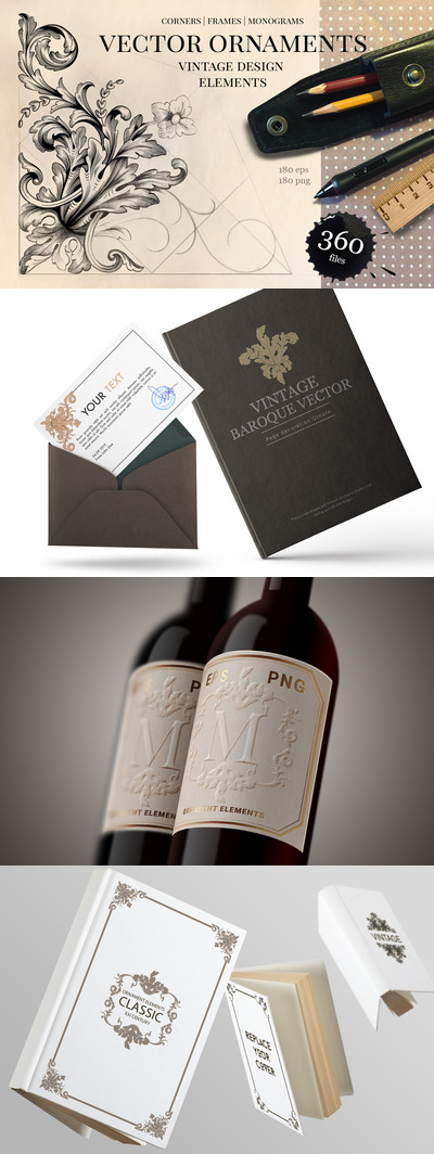 180个复古装饰摆件矢量插画素材