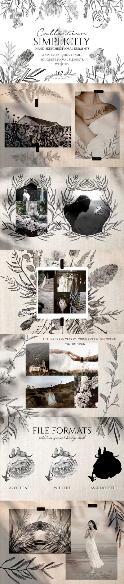 简约手绘铅笔素描花卉植物插画合集[1GB]