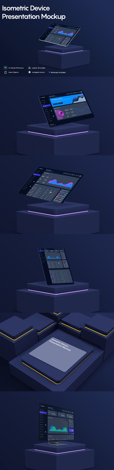 高端逼真质感的2.5D3D立体等轴等距APP UI设计样机展示模型mockups