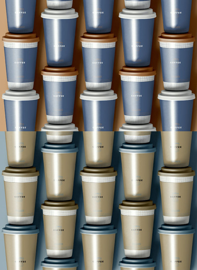 时尚高端逼真质感的高品质咖啡杯纸杯包装设计VI样机展示模型mockups