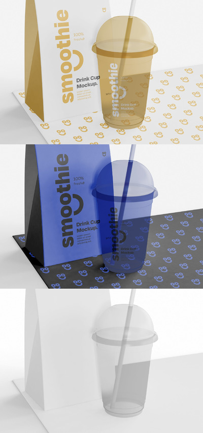 透明塑料奶茶饮料外卖杯样机（PSD）