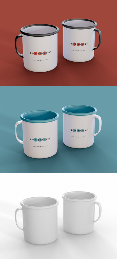 组合搪瓷马克杯咖啡杯设计样机（PSD）