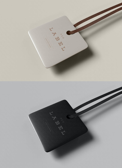 高品质的时尚高端优雅方形标签吊牌设计VI样机展示模型mockups