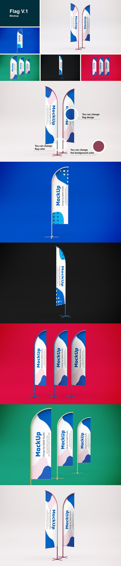 高品质的少见路旗水滴旗VI设计样机展示模型mockups