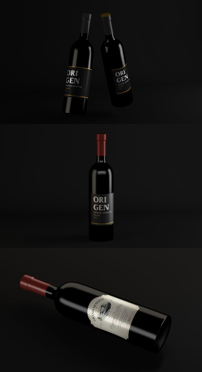 红酒瓶子瓶贴包装设计展示样机（PSD）