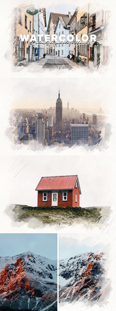 时尚高端逼真质感的水彩素描照片效果图层样式