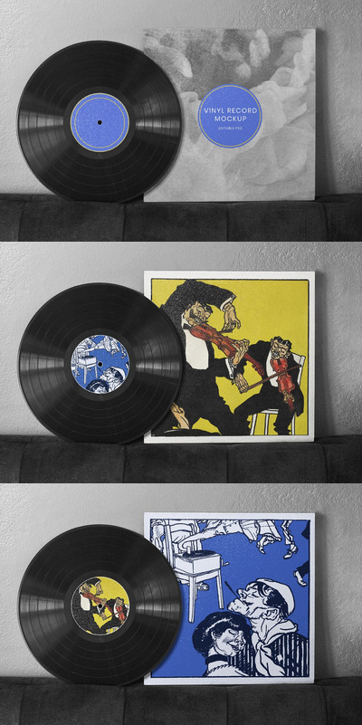 复古黑色乙烯基封面VI设计样机展示模型mockups