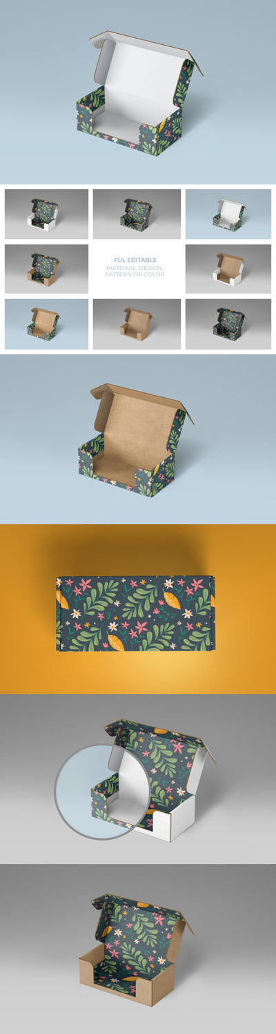 高端时尚包装盒设计VI样机展示模型mockups