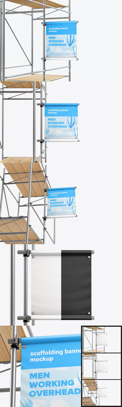 少见稀有的脚手架路旗吊旗设计VI样机展示模型mockups