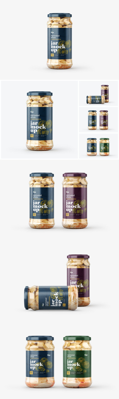高品质的蘑菇酱腊八蒜罐头包装设计VI样机展示模型mockups