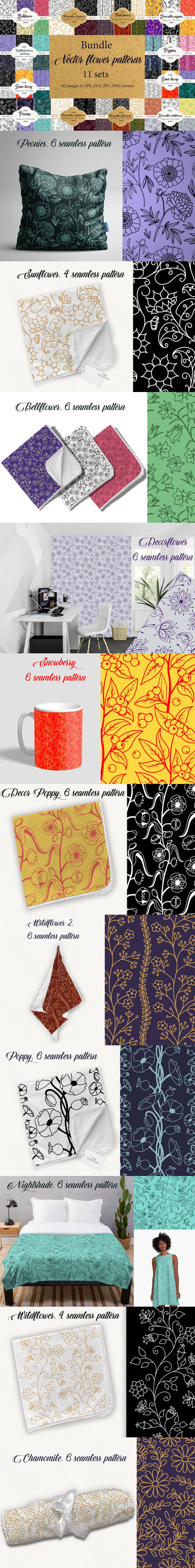 花卉轮廓无缝图案背景素材