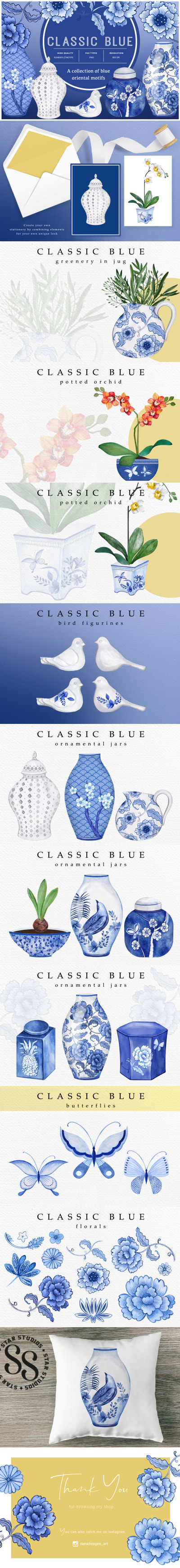 东方元素经典蓝插画素材