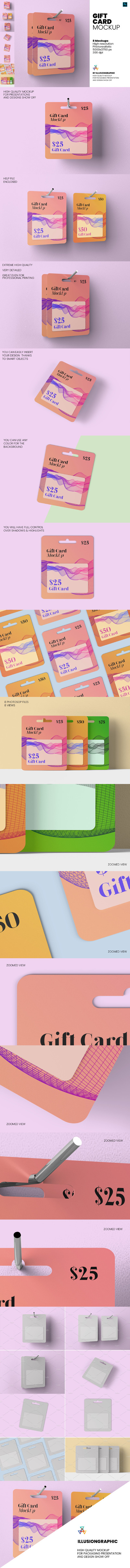 购物礼品卡设计样机模板-8个视图