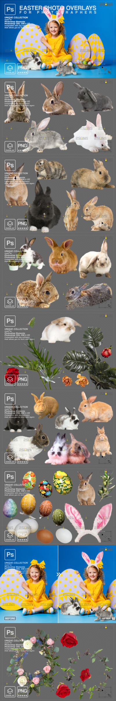 复活节兔子元素Photoshop叠层PNG素材