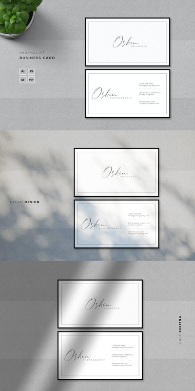 清新时尚高端简约优雅多用途极简名片设计模板