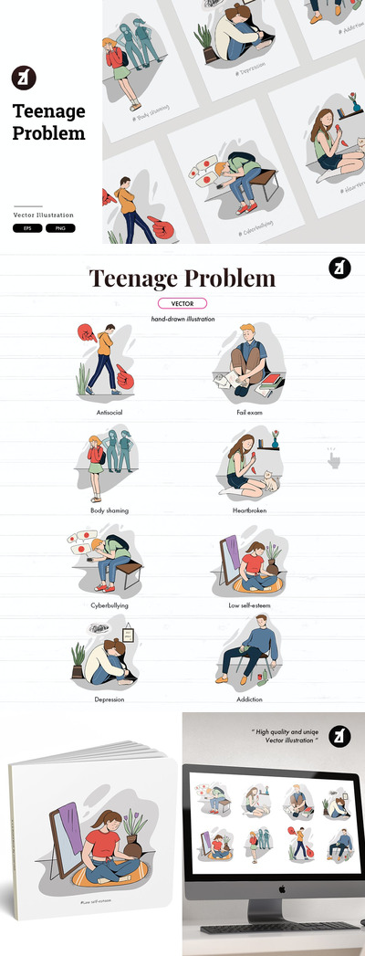 青少年儿童校园暴力冷暴力矢量插画集合