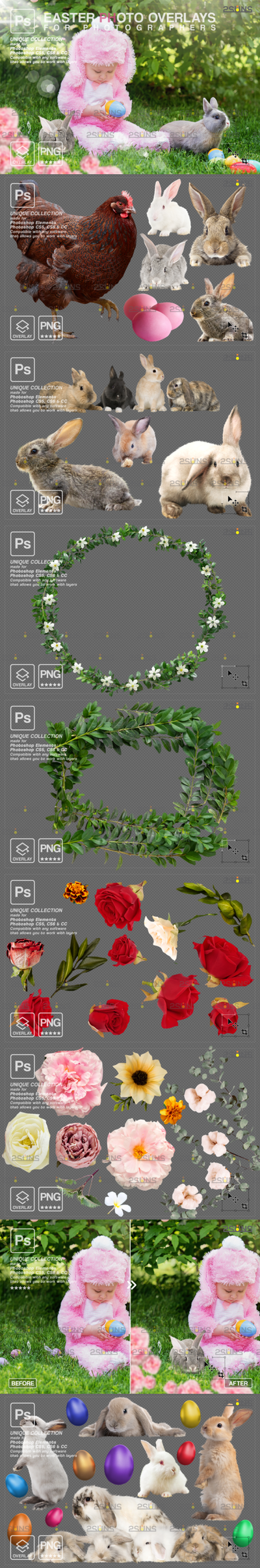 兔子&彩蛋复活节主题Photoshop叠层PNG素材