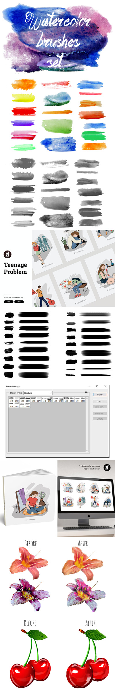 水彩插画Abr笔刷套装