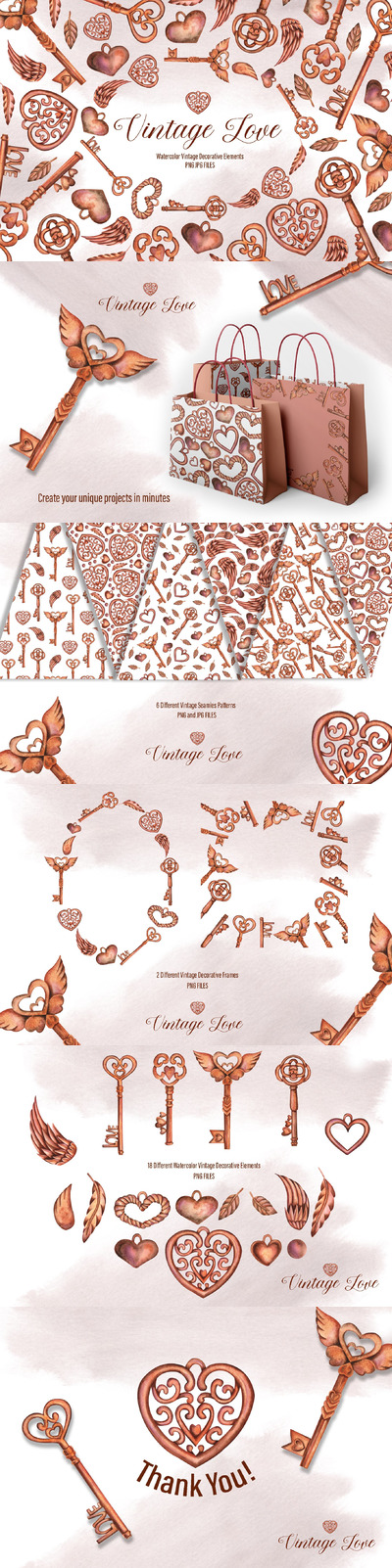 水彩复古爱心元素图形素材