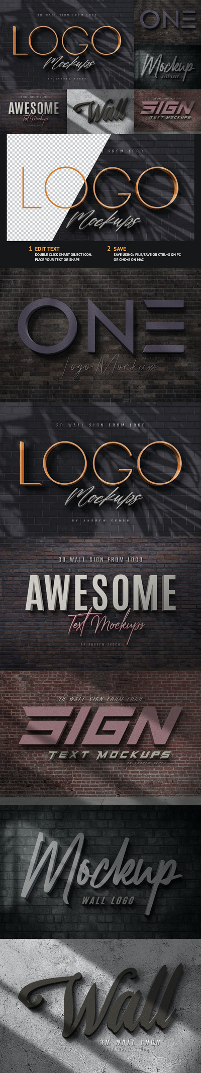 高品质的3D立体logo墙品牌墙VI设计样机展示模型mockups