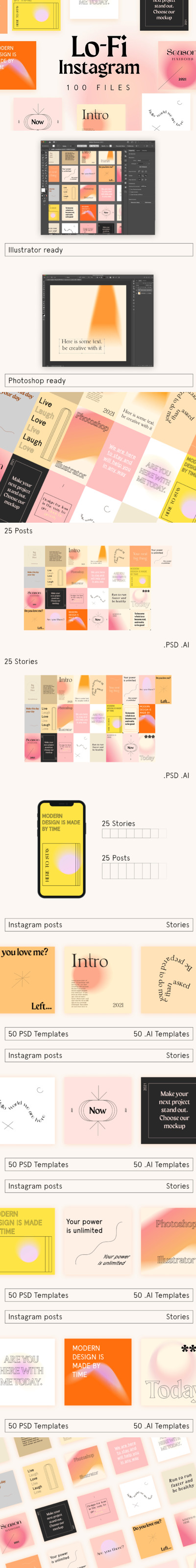 时尚高端清新简约优雅多用途的Instagram社交媒体banner海报设计模板集合-AI，PSD