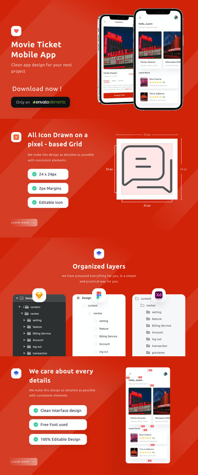 电影预订移动应用程序（FIG,SKETCH,XD）