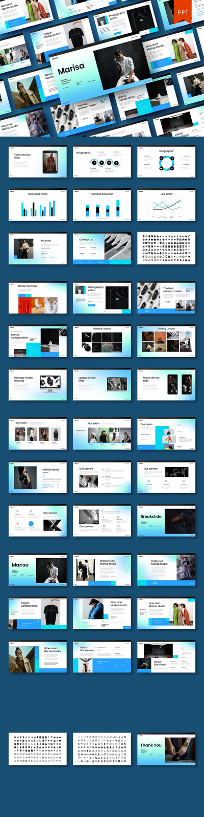 时尚高端清新薄荷配色商业商务powerpoint幻灯片演示模板（pptx）