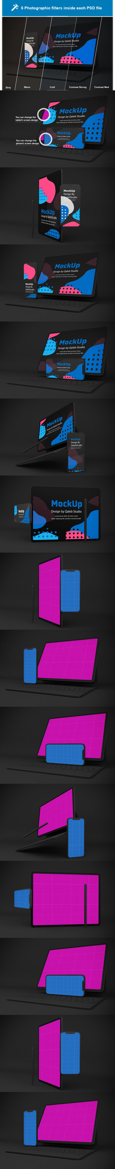 深色 iPhone 12 & iPad Pro手机平板产品样机