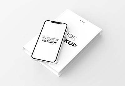 书本& iPhone 12 手机样机（PSD）