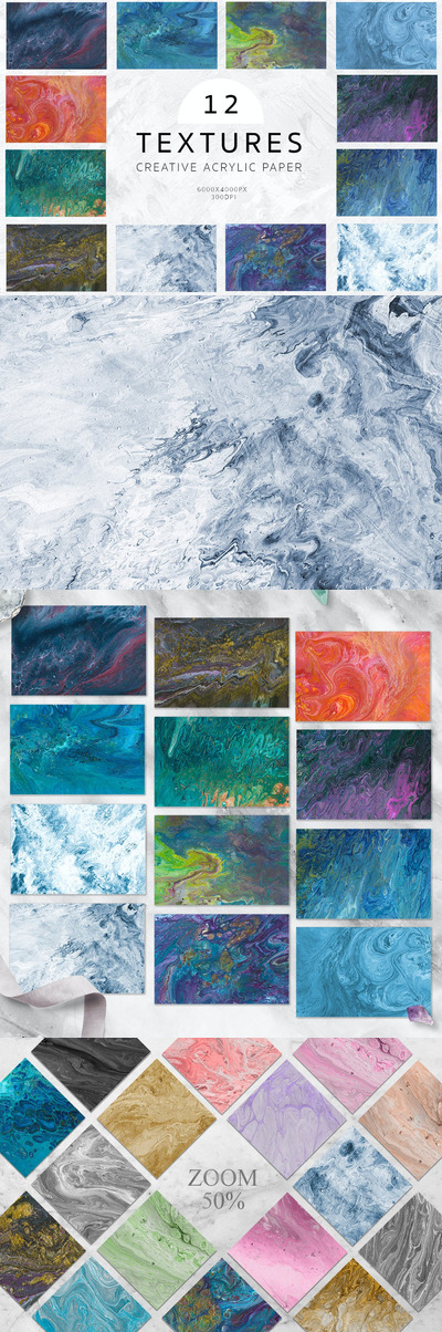 高端时尚绚丽多用途的手绘油画丙烯质感背景底纹纹理集合