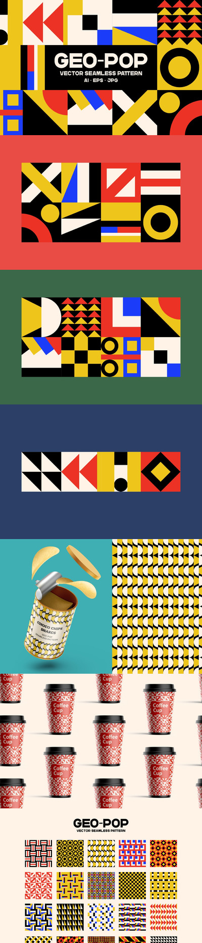 时尚高端包豪斯配色无缝矢量背景底纹纹理集合-AI，EPS，JPG