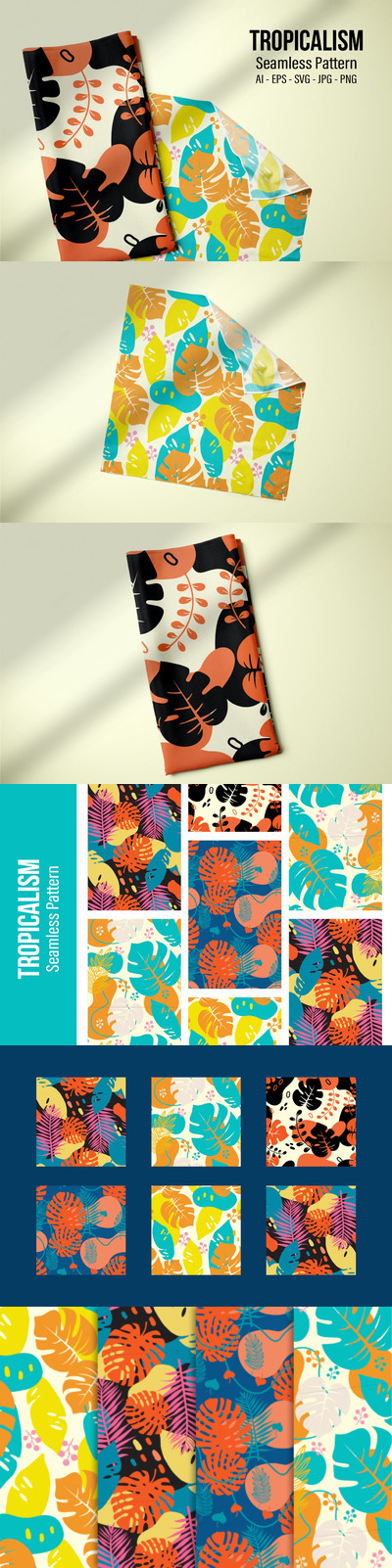 高品质的夏季热带雨林风格矢量无缝背景底纹纹理集合（AI，EPS，JPG，SVG，PNG）