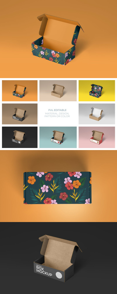 飞机盒高品质的快递包装VI设计样机展示模型mockups