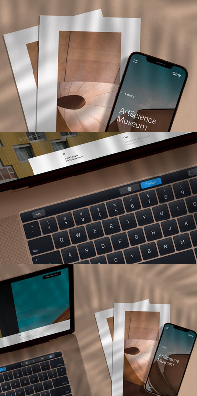 电脑手机设备和纸张场景样机（PSD）