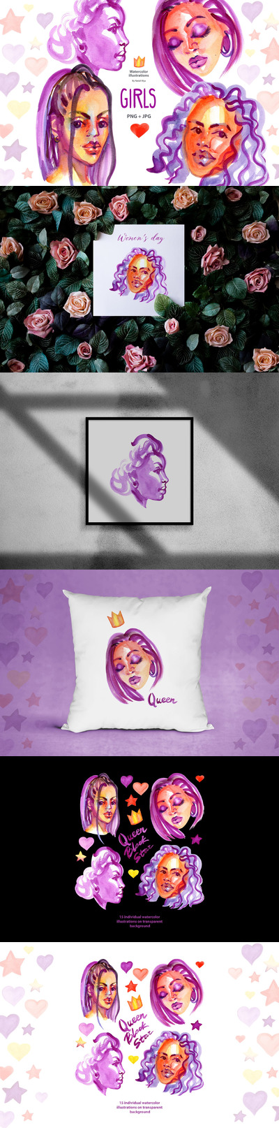 时尚黑人女孩水彩剪贴画素材