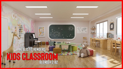 时尚可爱的Blender儿童教室模型下载（blend）