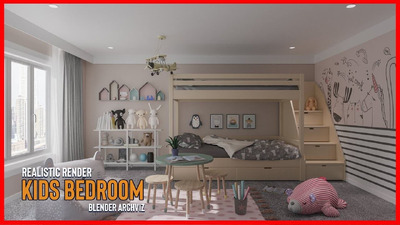时尚可爱的儿童卧室Blender模型下载（blend）