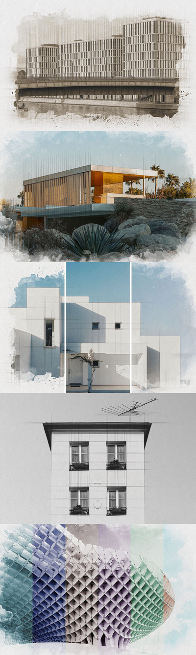 水彩风格的建筑PS图层样式（PSD）