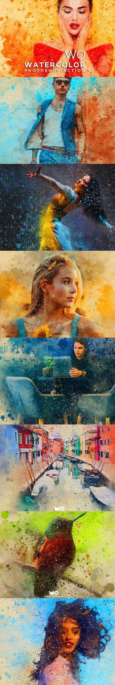 时尚手绘水墨水粉效果photoshop动作预设