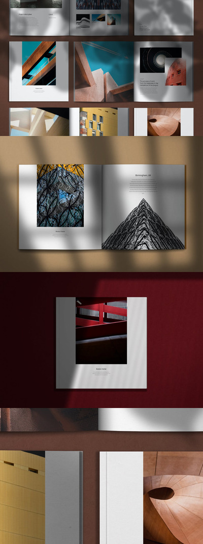 高品质的正方形精装书籍装帧VI设计样机展示模型mockups