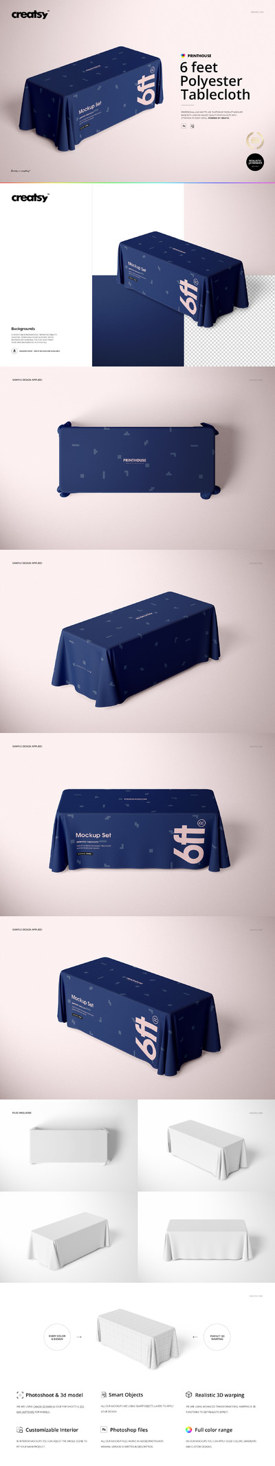 6英尺涤纶桌布图案设计样机集[1.62GB,PSD]