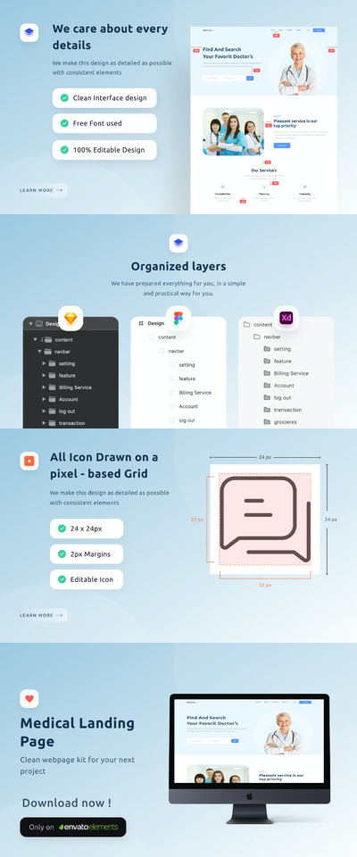 医疗相关功能的网页设计模板（FIG,SKETCH,XD）