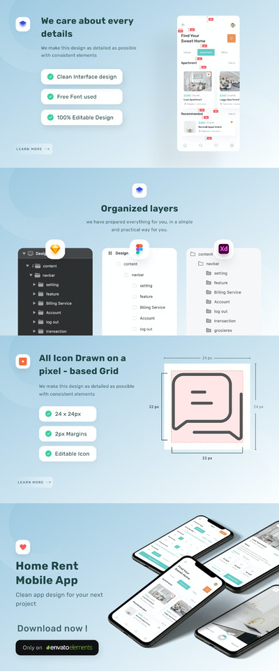 房屋租赁APP UI KIT（FIG,SKETCH,XD）