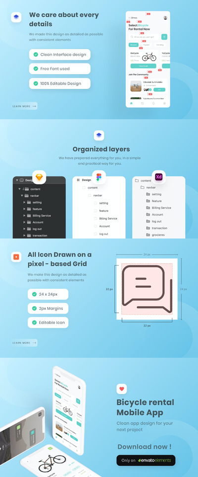 自行车出租APP UI模板（FIG,SKETCH,XD）