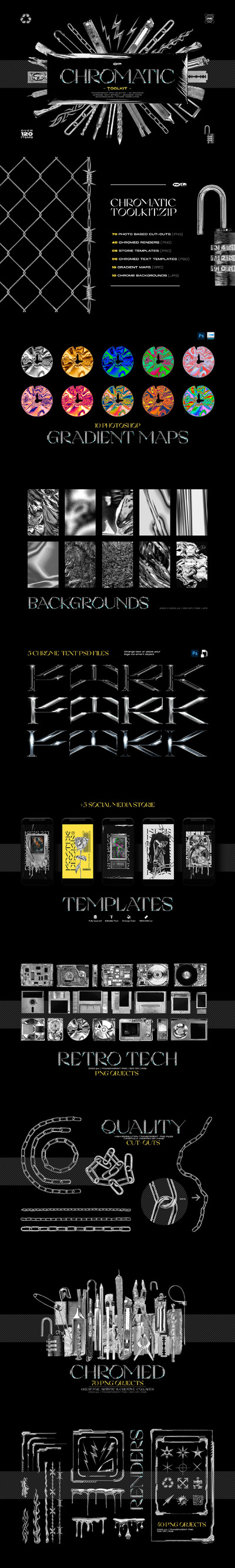 镀铬物品抽象色彩工具包