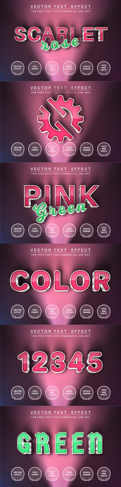 玫红色配色的illustrator可编辑的文字效果3D立体字体样式（AI，EPS）