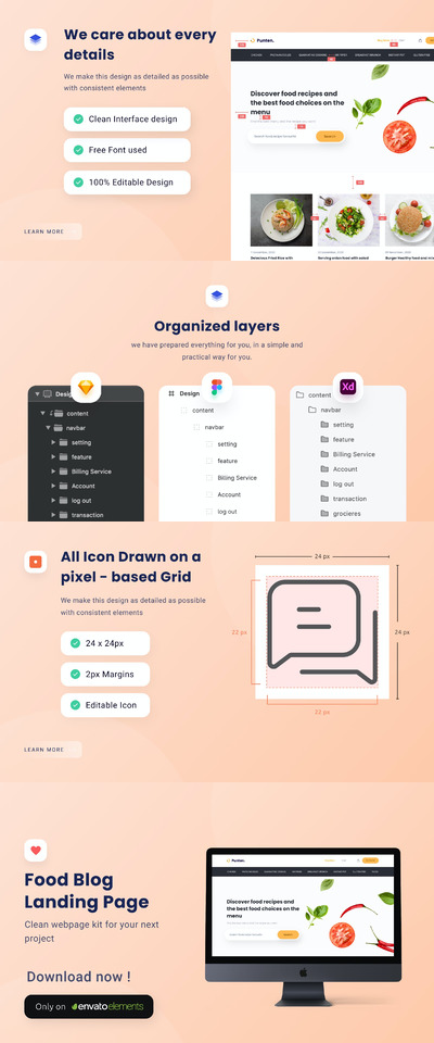 美食网站着陆页模板（FIG,SKETCH,XD）