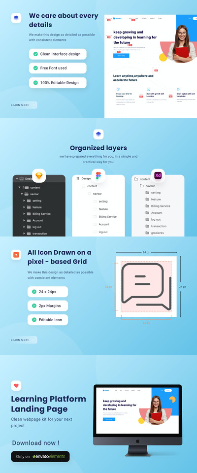 网上学习网课平台网页设计模板（FIG,SKETCH,XD）
