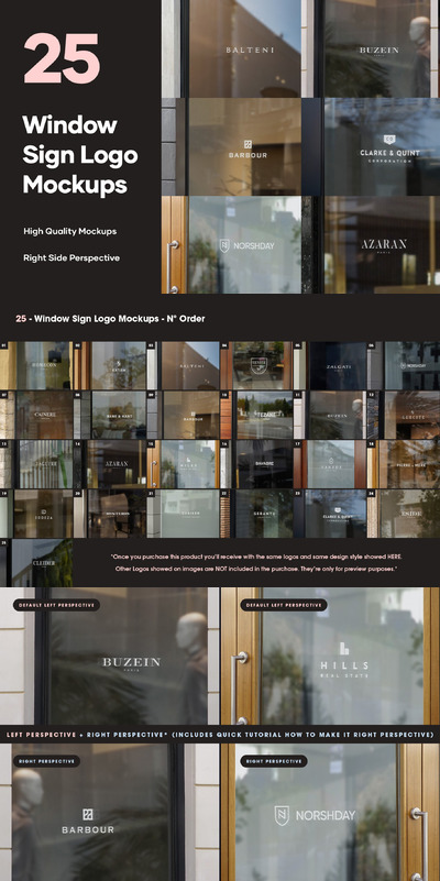 25个窗口徽标Logo展示样机套装[1.65GB,PSD]