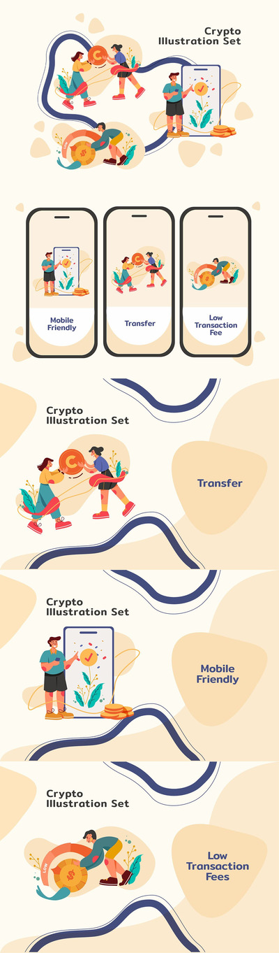 时尚高端简约优雅抽象比特币加密矢量UI插画banner海报设计模板集合-AI，EPS，PNG，PSD，SVG